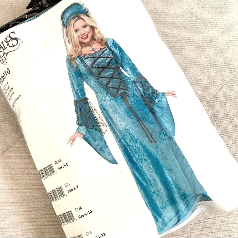Ren Faire Queen Costume Blue Velvet Gown Dress Renaissance  NEW IN PACKAGE - Picture 14 of 16